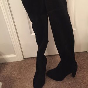 Knee high black suede boots